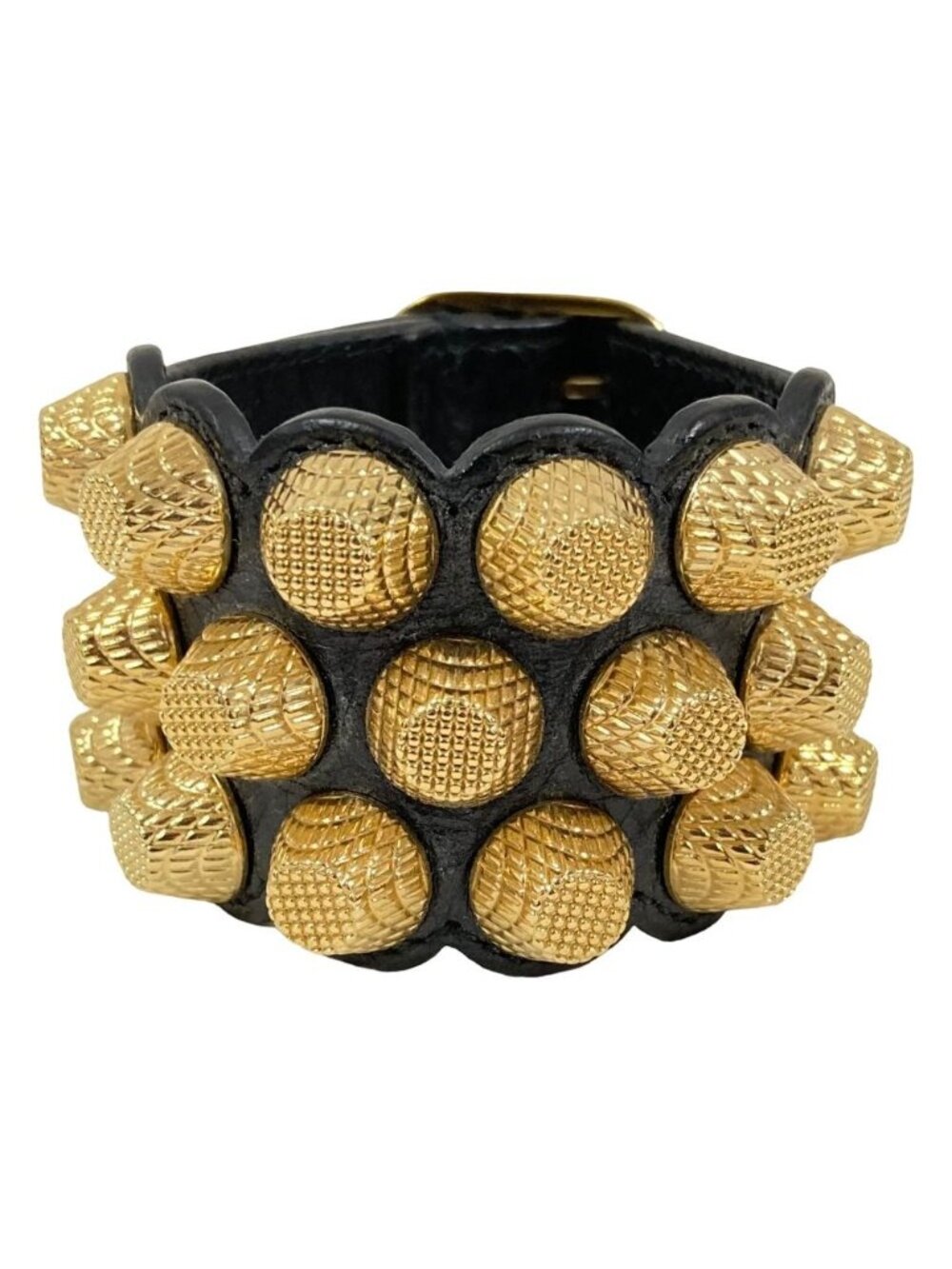 Balenciaga Giant Studs Leather Bracelet Bangle Black